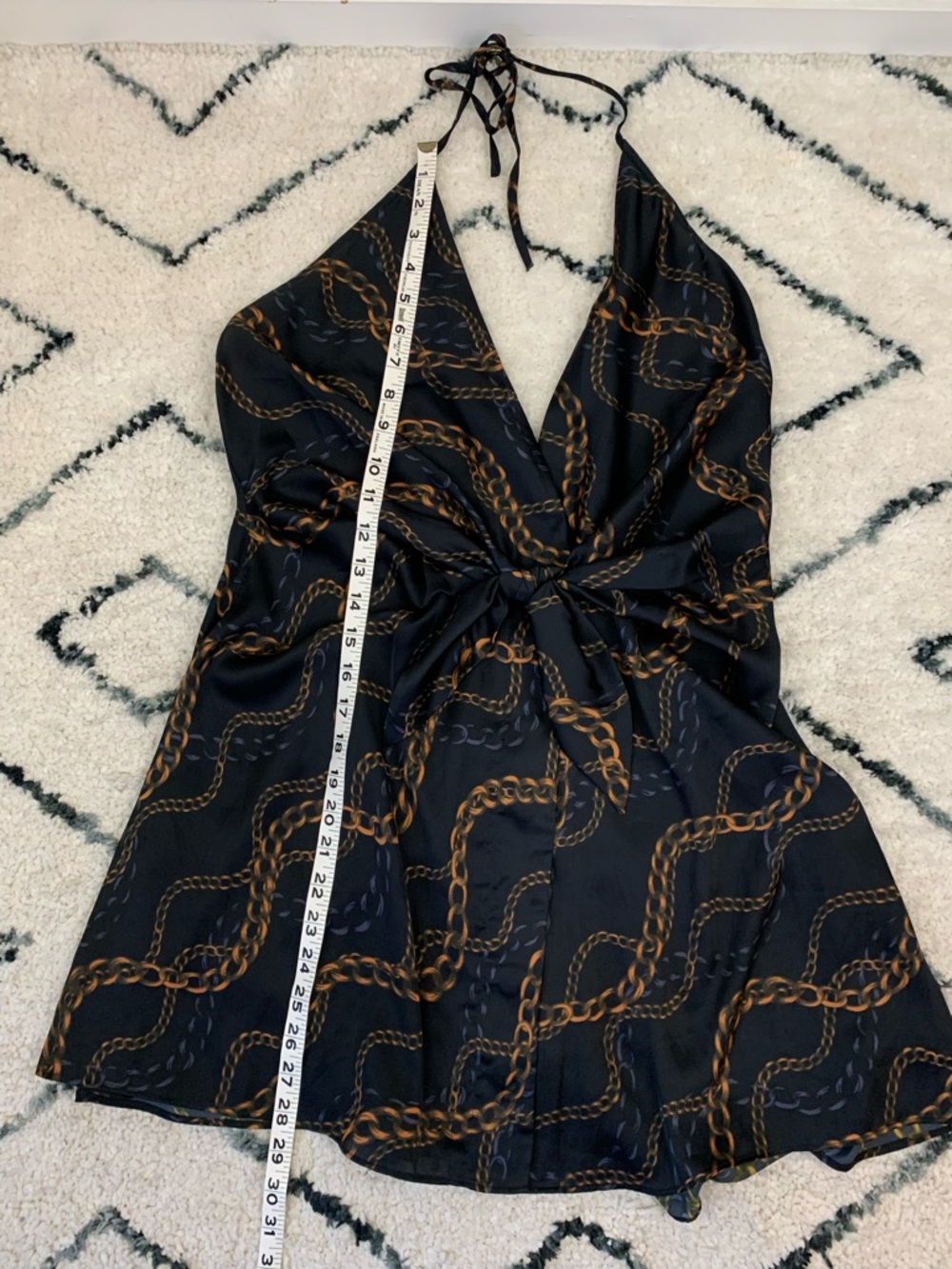 L’Academie The Karsci Chain-Print Halter Mini Dress in Black and Gold - Picture 8 of 10